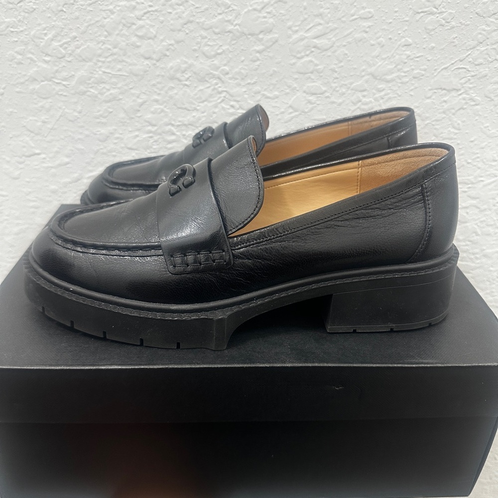Coach Black Leather Loafers with Lug Sole